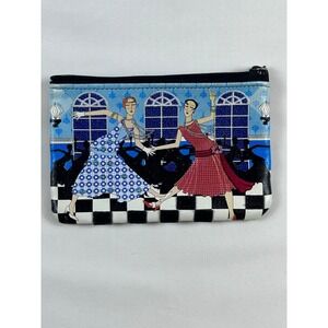 Rolfs Vintage Paris Cafe Dancers Gadsby Leather Coin Purse Zip 5"x3.25" Beaded
